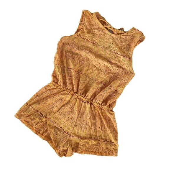 NWT Luli Fama Obsession Scalloped Romper Yellow Cuban Sunset Small Coverup - Picture 3 of 11